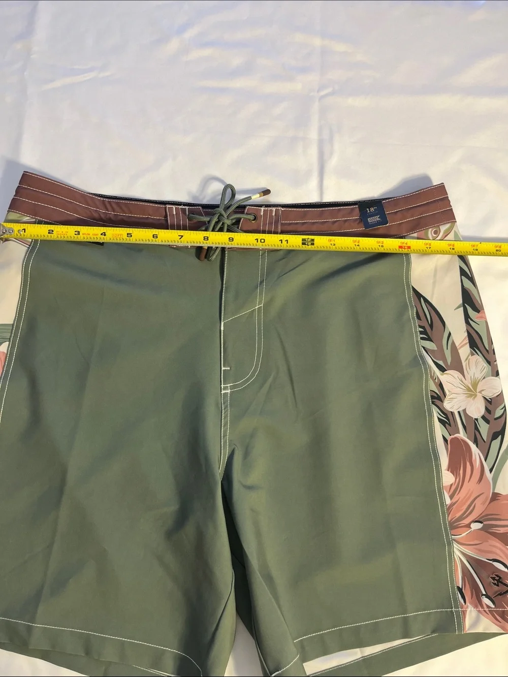 Sage Green Men’s Floral-Panel Swim Board Shorts